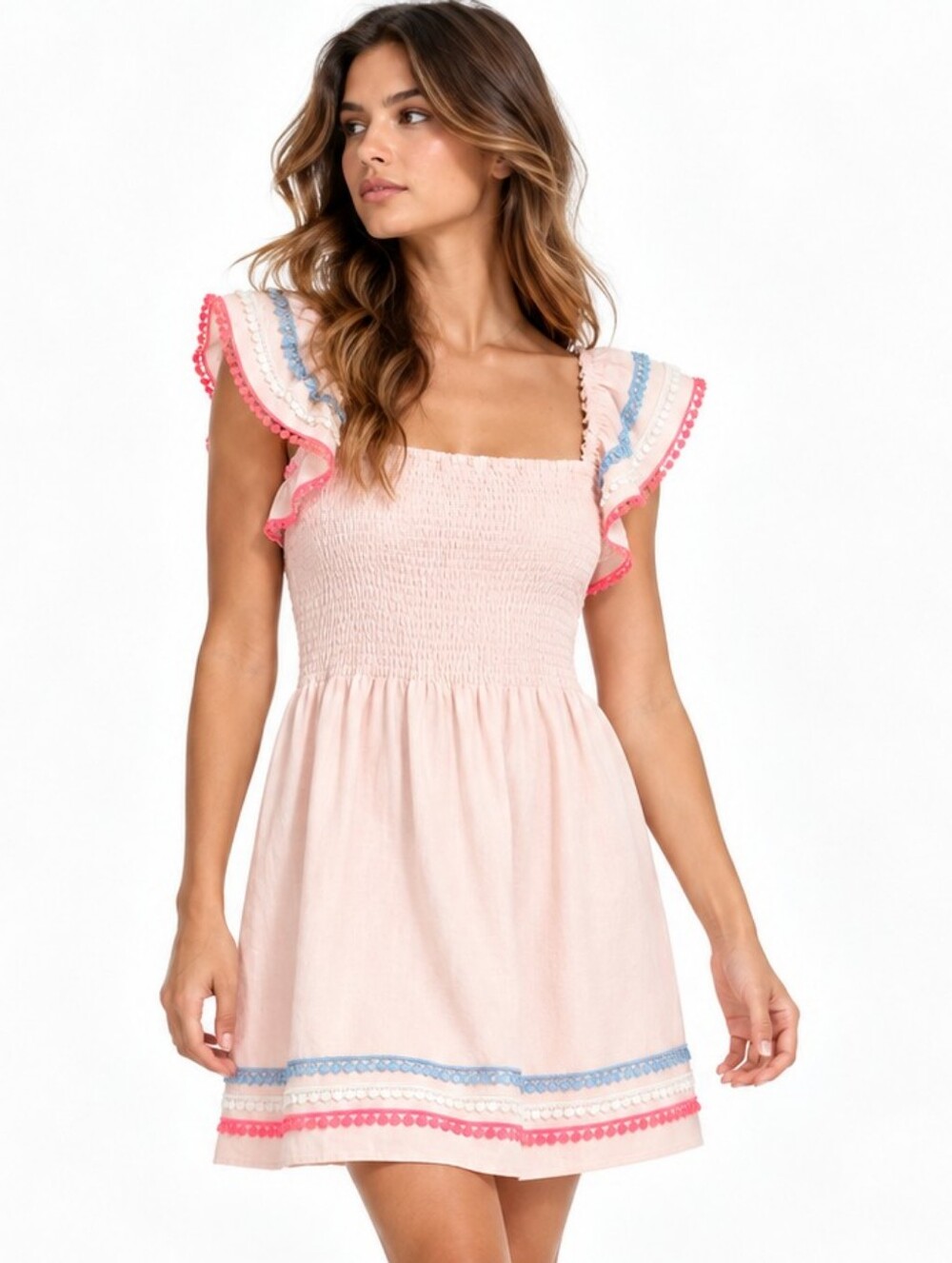 Sail To Sable Dress Mini Pink Smocked Eyelet Trim